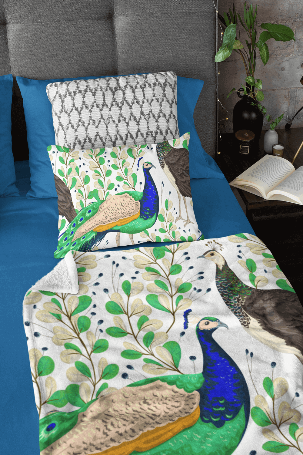 Peacock Printing on Pillow and Towel